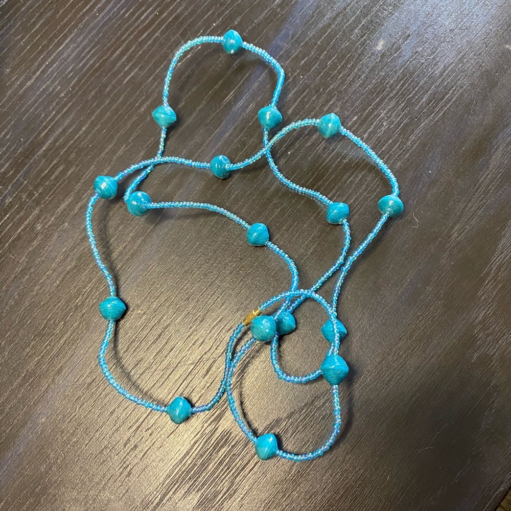 Handmade paper bead and seed bead necklace